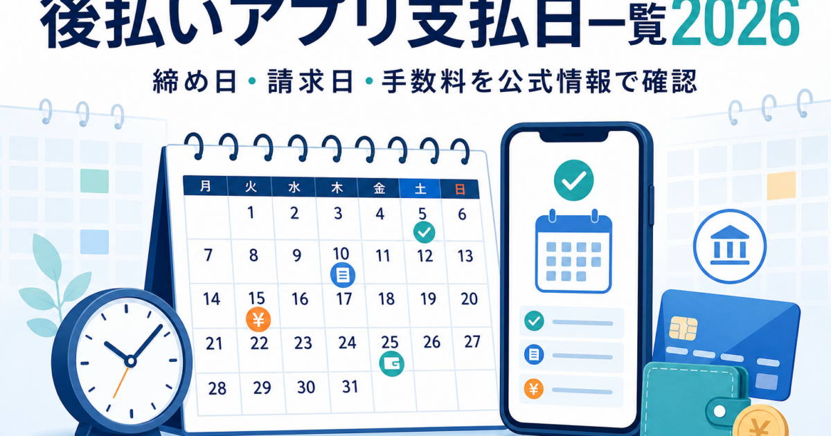後払いアプリの支払日一覧2026｜締め日・請求日・手数料を公式情報で確認
